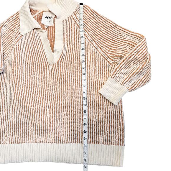 Aerie Striped Knit Collared Sweater Oversized Pullover Tan Long Sleeve Small - Picture 8 of 11
